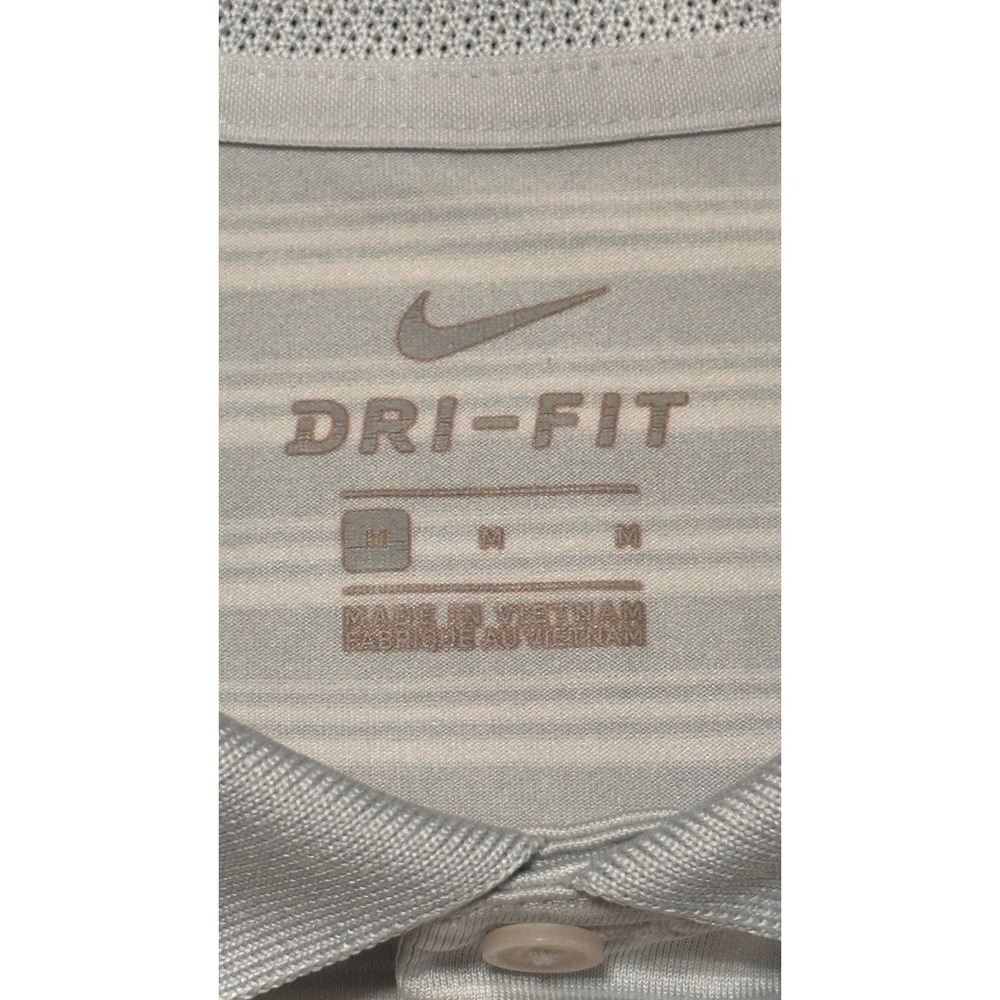 Nike Golf Dri-FIT Mens Medium Polo Shirt Grey White Striped Short Sleeve 445591 - Picture 2 of 7